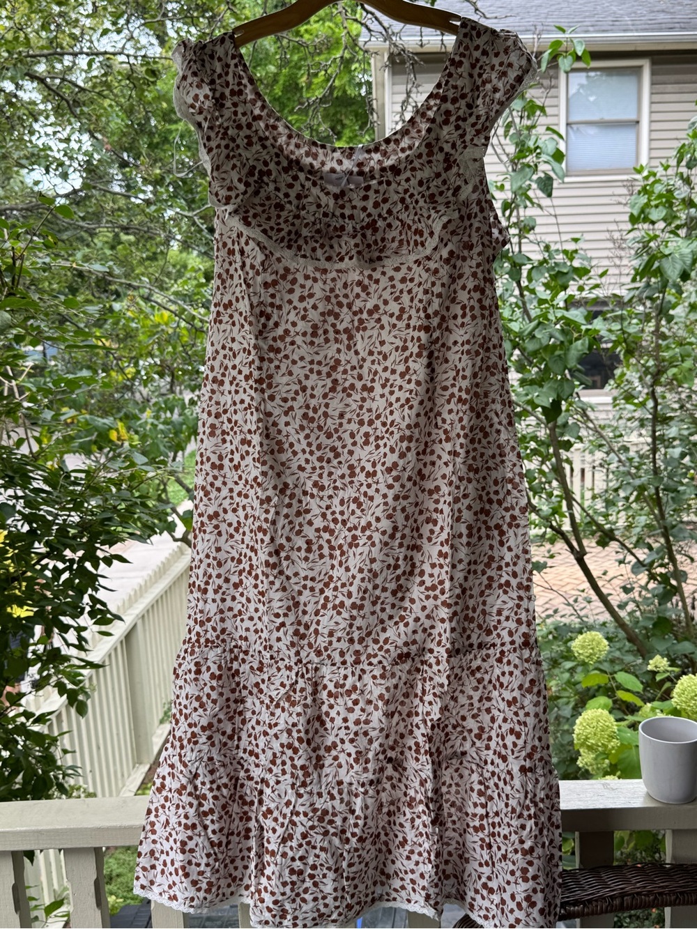 RIXO Cream Midi Dress with Brown Leaf Motif